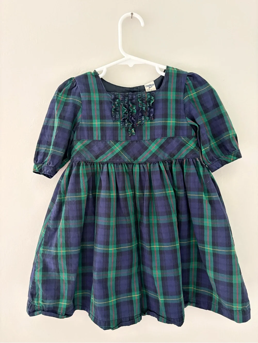 Osh kosh vintage Girls Green and Navy Plaid Holiday Dress